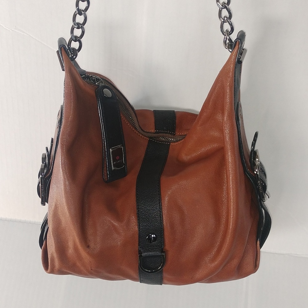 Michele Brown and black leather shoulder bag. BEAUTIFUL! - Picture 2 of 16